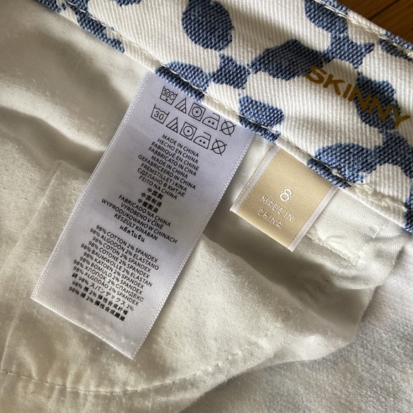 Michael Kors Skinny White Blue Batik Print Ankle Jeans - Size 8 - Picture 8 of 11
